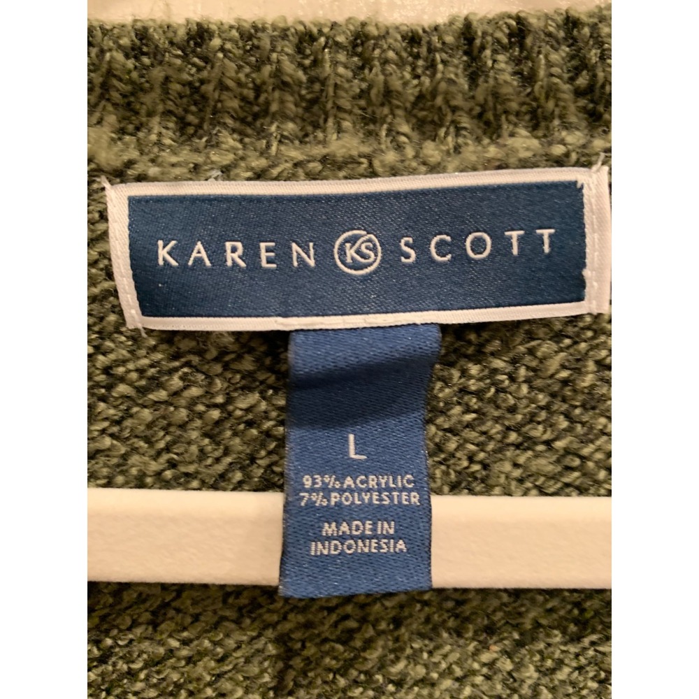 Olive Green Knit‎ Sweater Women by Karen Scott Sz L - Picture 3 of 3